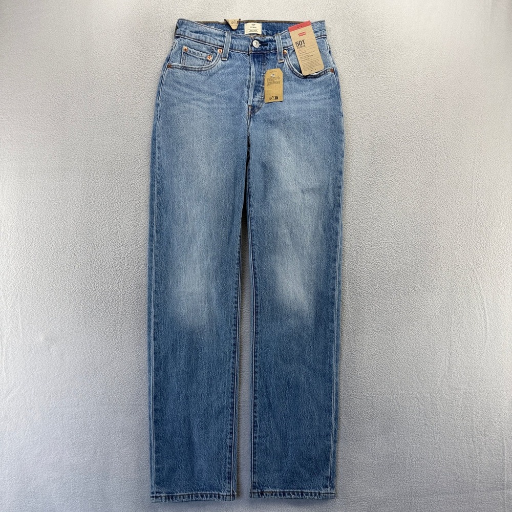 Levis Jeans Women 26x32 Blue 501 Curve Straight Leg High Rise Stretch Denim NEW